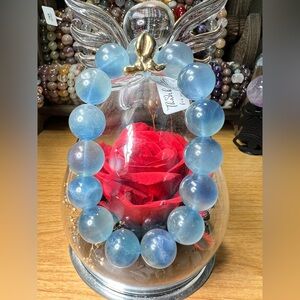 Blue Fluorite 14MM Beaded Bracelet Natural Color Quartz Crystal 7” UV Reaction